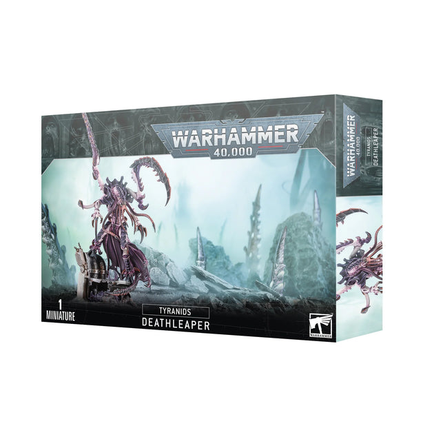 Image of the Warhammer 40K Tyranids Deathleaper box, featuring the detailed artwork of the Deathleaper model. 