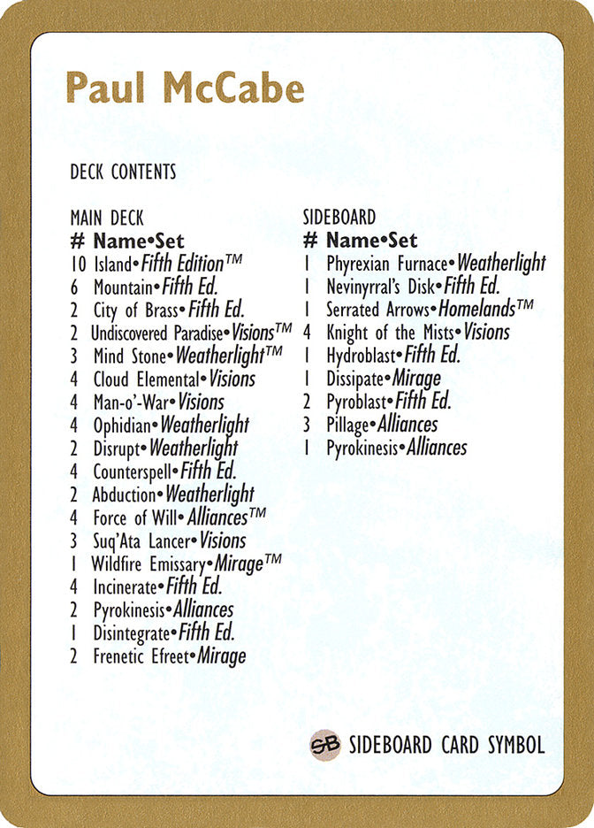 Paul McCabe Decklist [World Championship Decks 1997] - Magic: The Gathering - Card Brawlers | Quebec | Canada |