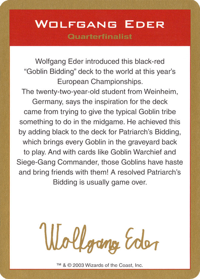 Wolfgang Eder Bio [World Championship Decks 2003] - Magic: The Gathering - Card Brawlers | Quebec | Canada |