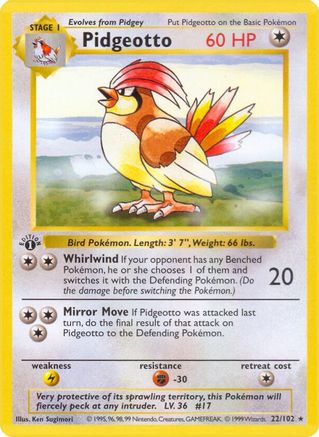 Pidgeotto (22/102) (Shadowless) [Base Set 1st Edition] - Pokémon - Card Brawlers | Quebec | Canada |