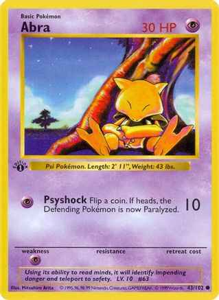 Abra (43/102) (Shadowless) [Base Set 1st Edition] - Pokémon - Card Brawlers | Quebec | Canada |