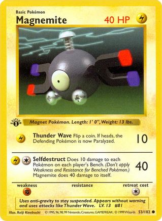 Magnemite (53/102) (Shadowless) [Base Set 1st Edition] - Pokémon - Card Brawlers | Quebec | Canada |