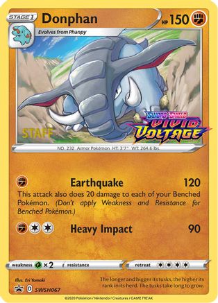 Donphan (SWSH067) (Staff Prerelease Promo) [Sword & Shield: Black Star Promos] - Pokémon - Card Brawlers | Quebec | Canada |