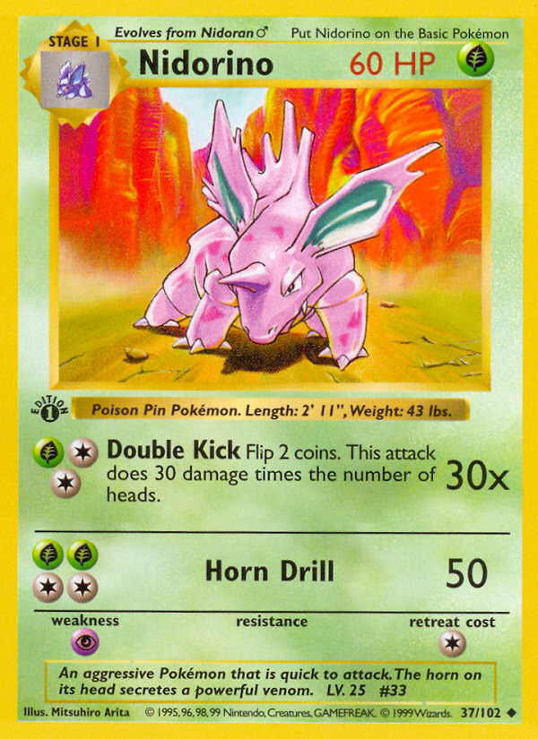 Nidorino (37/102) (Shadowless) [Base Set 1st Edition] - Pokémon - Card Brawlers | Quebec | Canada |