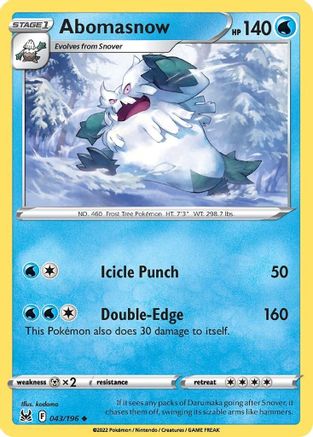 Abomasnow (043/196) [Sword & Shield: Lost Origin] - Pokémon - Card Brawlers | Quebec | Canada |