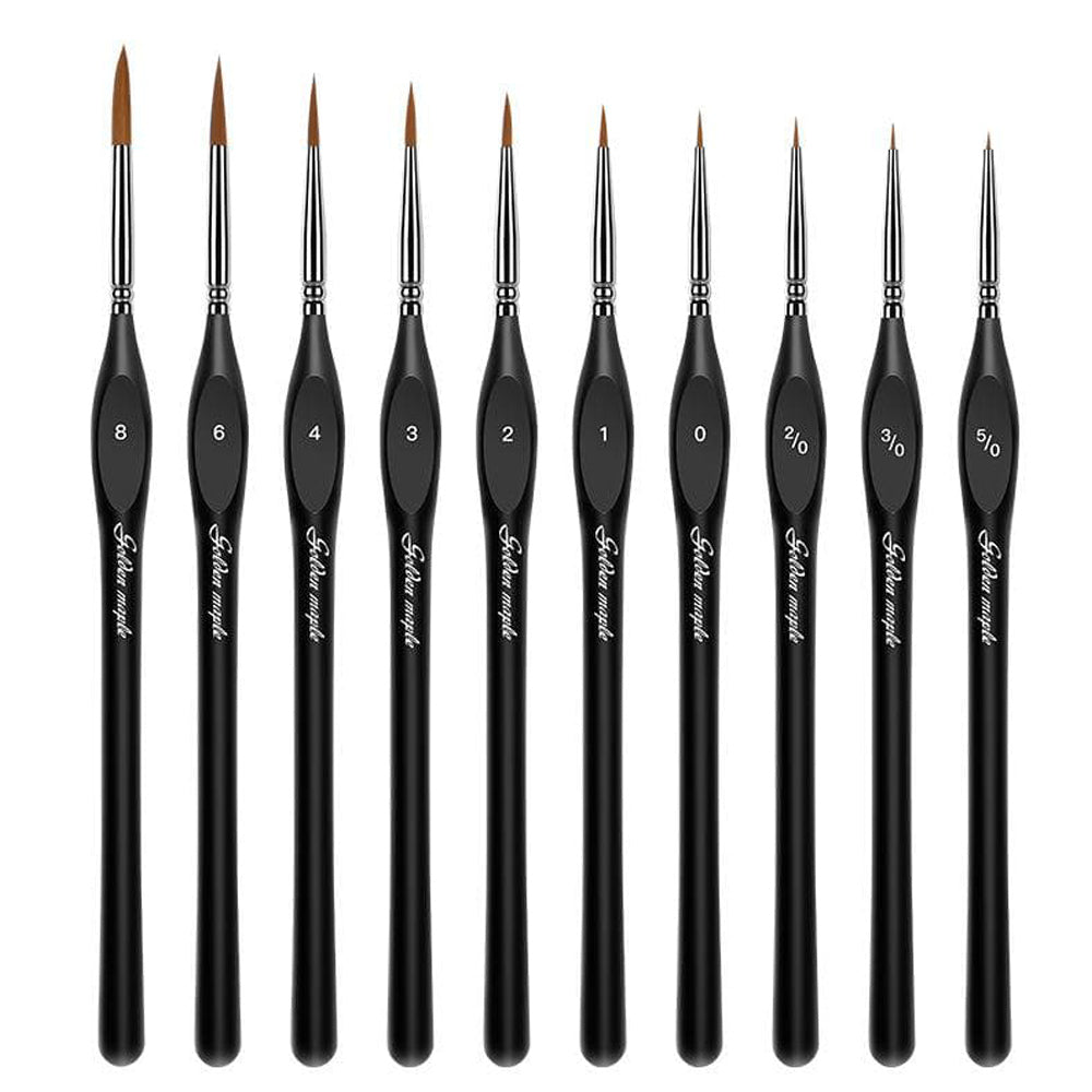 Golden Maple - Paint Brush Set - Detail Brush Triangular Handles - 10pcs