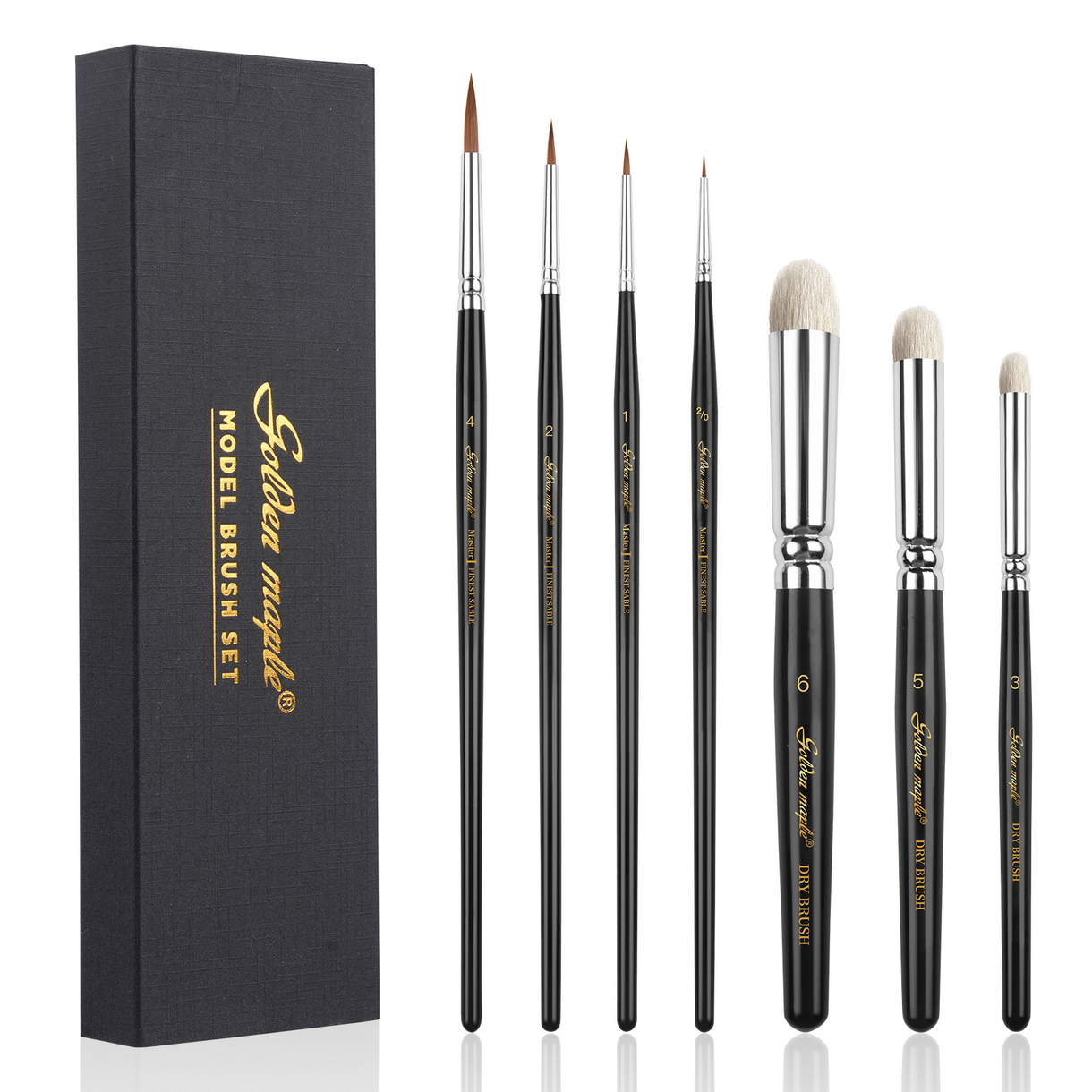 Golden Maple - Paint Brush Set - 4 Kolinsky Sable & 3 Goat Hair Brush - 7pcs