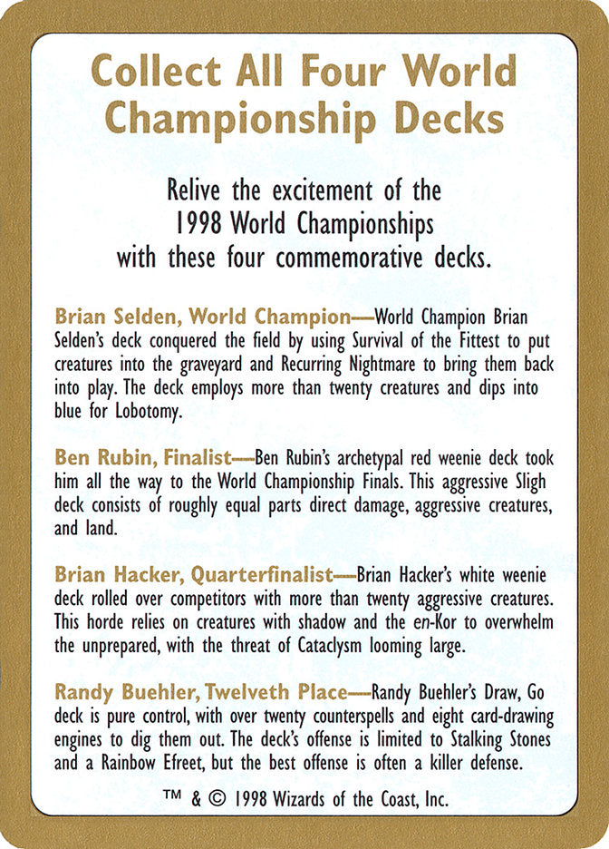 1998 World Championships Ad [World Championship Decks 1998] - Magic: The Gathering - Card Brawlers | Quebec | Canada |