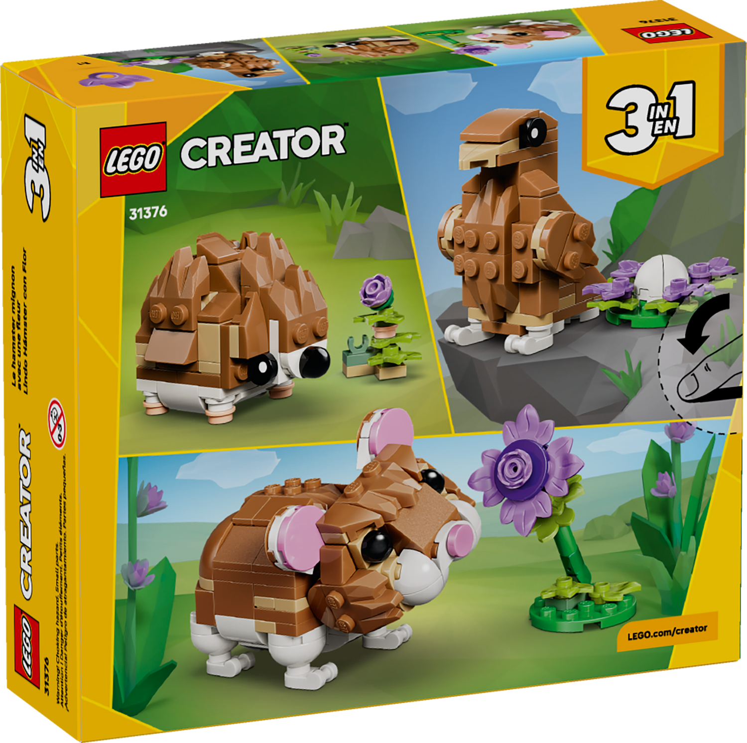 LEGO - Creator - 3 in 1 Cute Hamster with a Flower - Building Kit - 31376