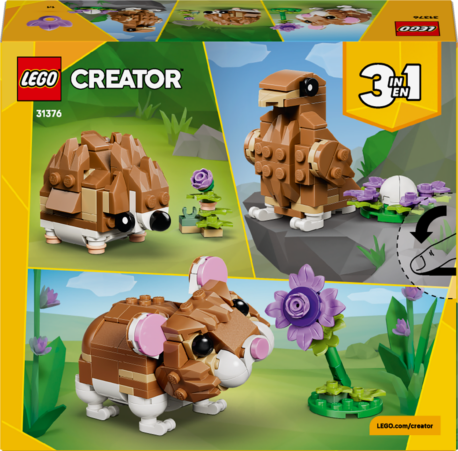 LEGO - Creator - 3 in 1 Cute Hamster with a Flower - Building Kit - 31376
