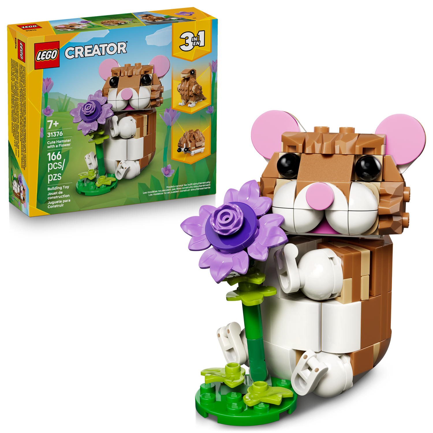 LEGO - Creator - 3 in 1 Cute Hamster with a Flower - Building Kit - 31376