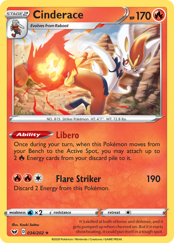 Cinderace (034/202) [Sword & Shield: Base Set] - Pokémon - Card Brawlers | Quebec | Canada |