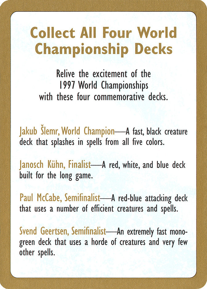 1997 World Championships Ad [World Championship Decks 1997] - Magic: The Gathering - Card Brawlers | Quebec | Canada |