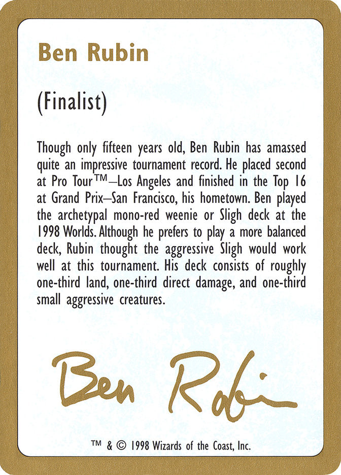 Ben Rubin Bio [World Championship Decks 1998] - Magic: The Gathering - Card Brawlers | Quebec | Canada |