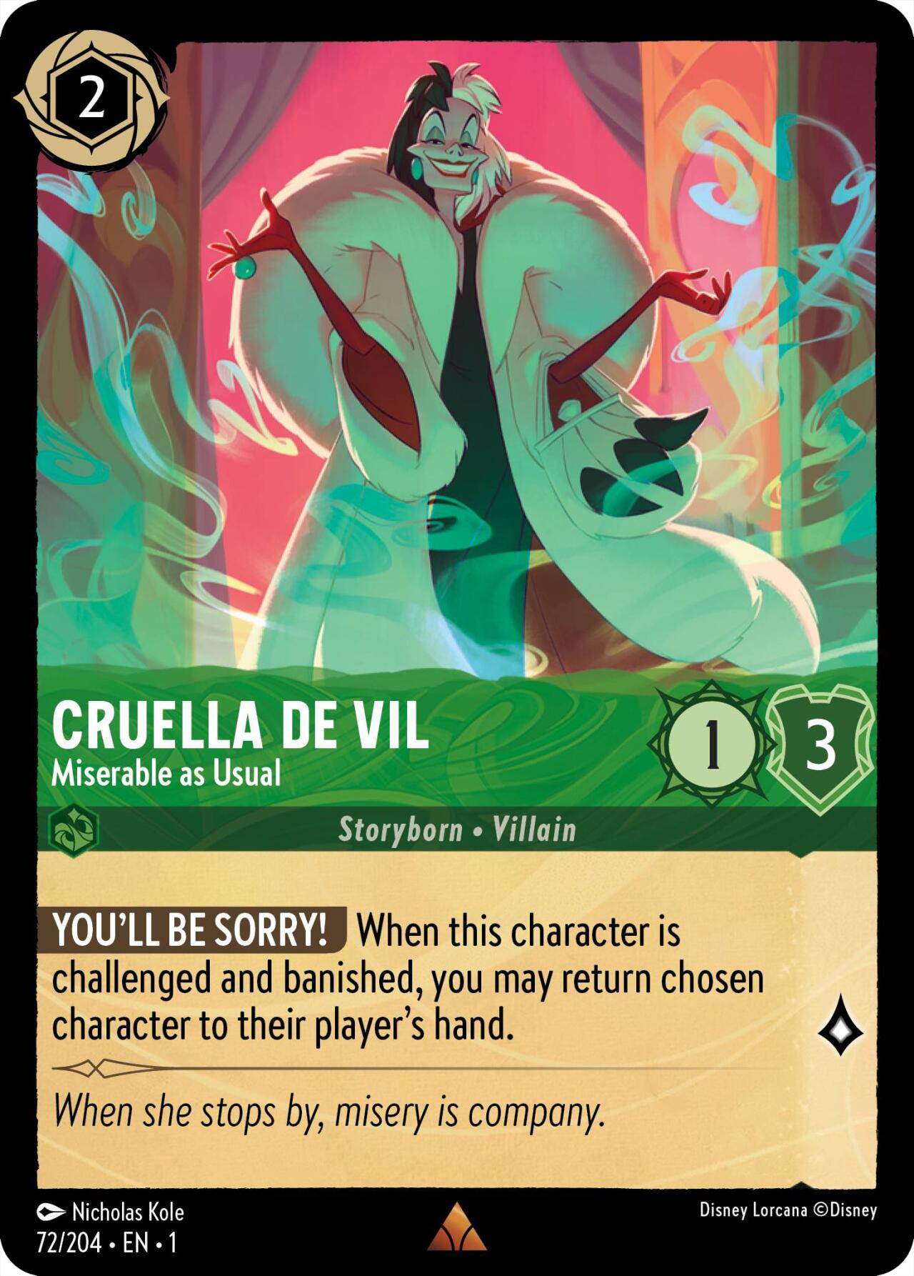 Cruella de Vil - Miserable as Usual (72/204) [The First Chapter] - Disney - Card Brawlers | Quebec | Canada |