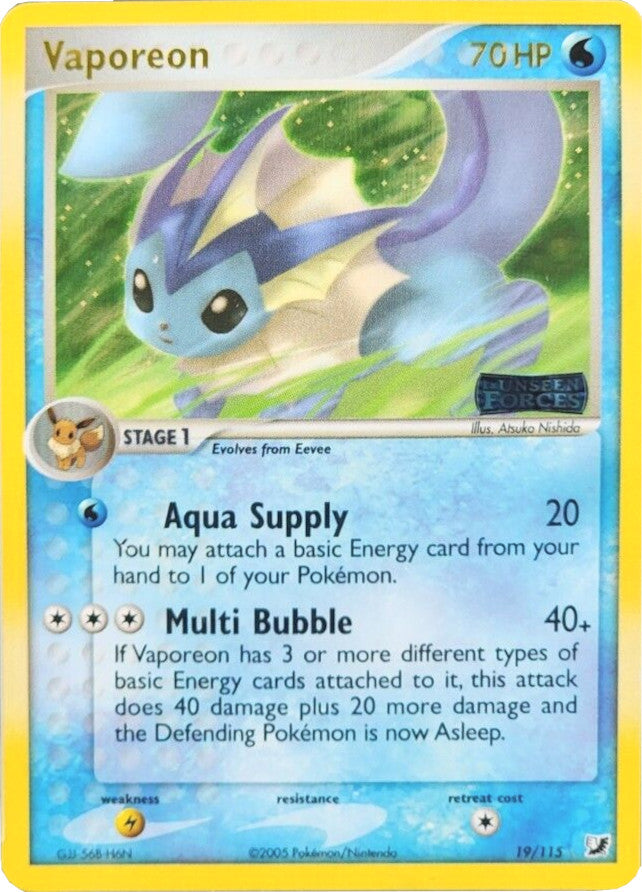 Vaporeon (19/115) (Stamped) [EX: Unseen Forces] - Pokémon - Card Brawlers | Quebec | Canada |
