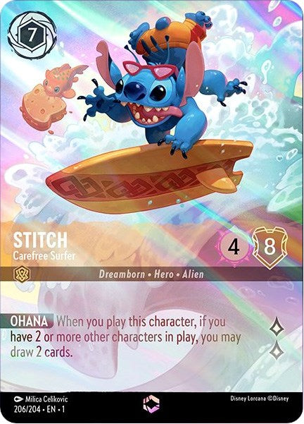 Stitch - Carefree Surfer (Enchanted) (206/204) [The First Chapter] - Disney - Card Brawlers | Quebec | Canada |