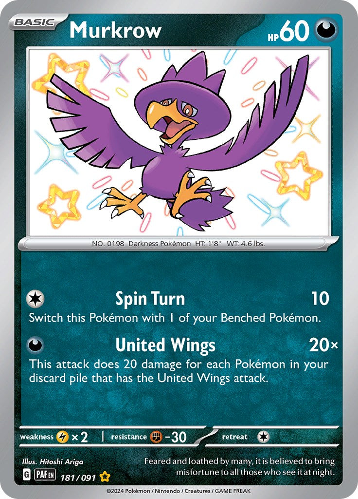 Murkrow (181/091) [Scarlet & Violet: Paldean Fates] - Pokémon - Card Brawlers | Quebec | Canada |