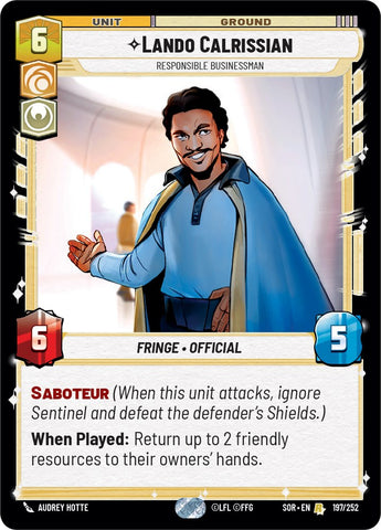 Lando Calrissian - Responsible Businessman (197/252) [Spark of Rebellion] - Card Brawlers | Quebec | Canada | Yu-Gi-Oh!