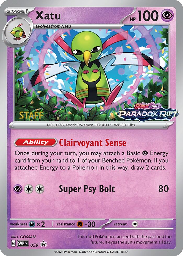 Xatu (059) (Staff Prerelease Promo) [Scarlet & Violet: Black Star Promos] - Pokémon - Card Brawlers | Quebec | Canada |