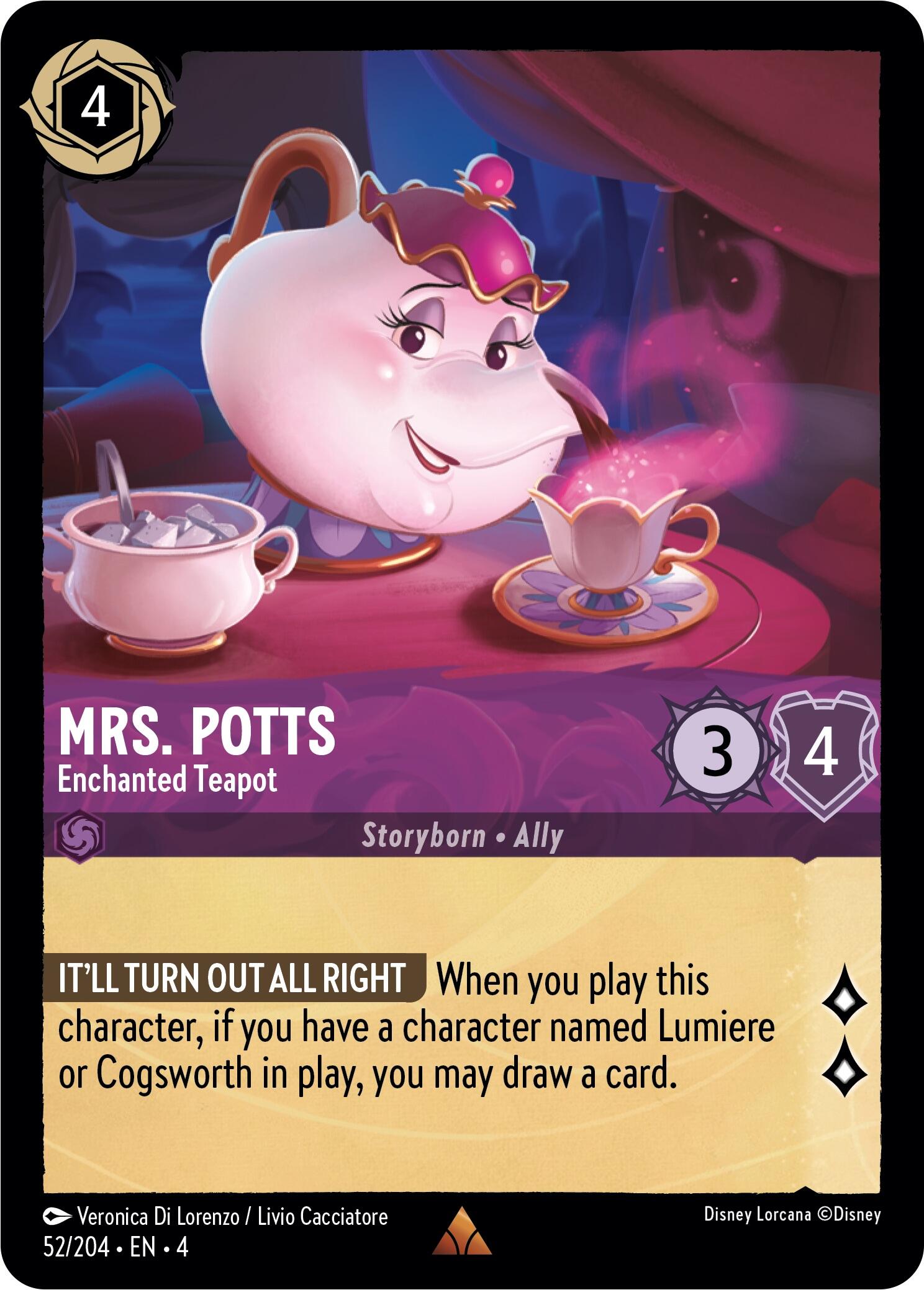 Mrs. Potts - Enchanted Teapot (52/204) [Ursula's Return] - Disney - Card Brawlers | Quebec | Canada |