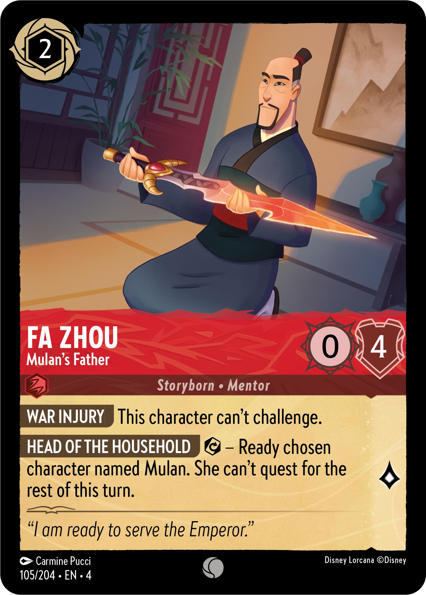 Fa Zhou - Mulan's Father (105/204) [Ursula's Return] - Disney - Card Brawlers | Quebec | Canada |