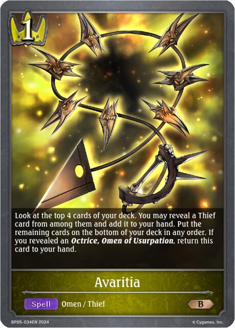 Avaritia (BP05-034EN) [Omens Eternal] - Bushiroad - Card Brawlers | Quebec | Canada |