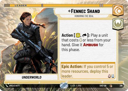 Fennec Shand - Honoring the Deal (295) (Hyperspace) (295) [Shadows of the Galaxy] - Fantasy Flight Games - Card Brawlers | Quebec | Canada |