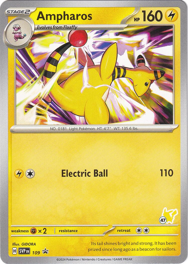 Ampharos (109) (Pikachu Stamp #47) [Battle Academy 2024] - Pokémon - Card Brawlers | Quebec | Canada |