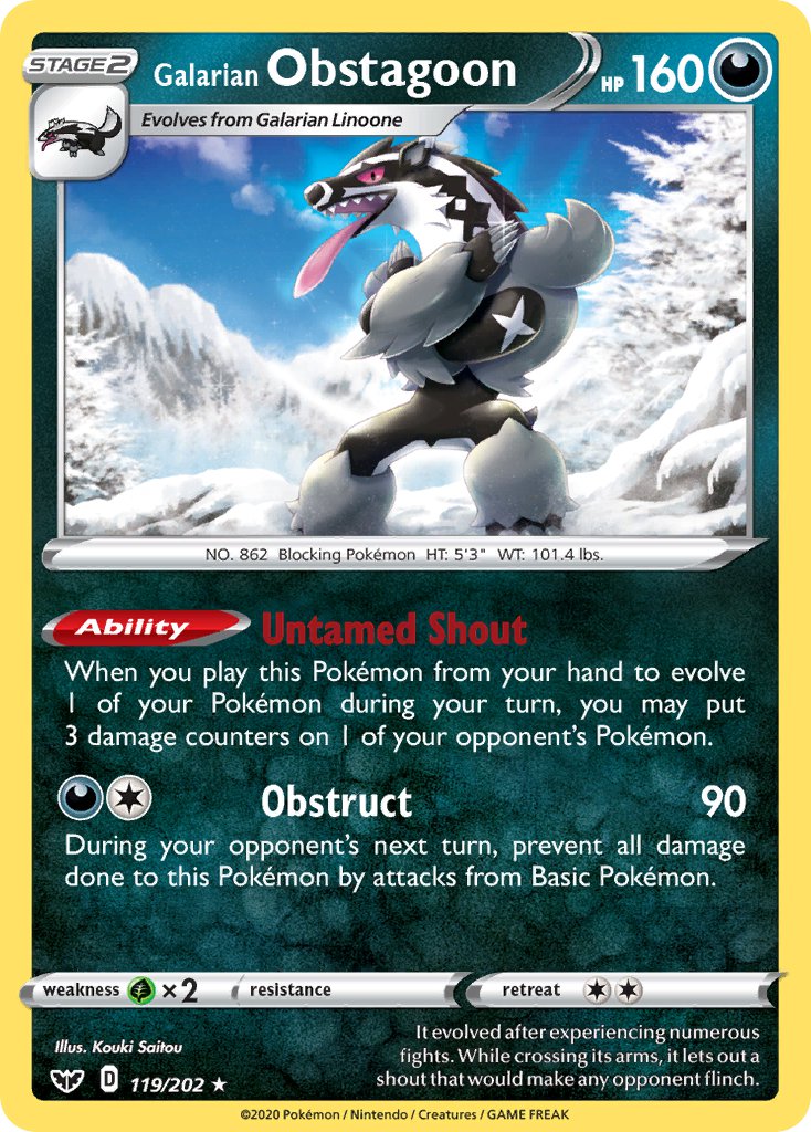 Galarian Obstagoon (119/202) (Theme Deck Exclusive) [Sword & Shield: Base Set] - Pokémon - Card Brawlers | Quebec | Canada |