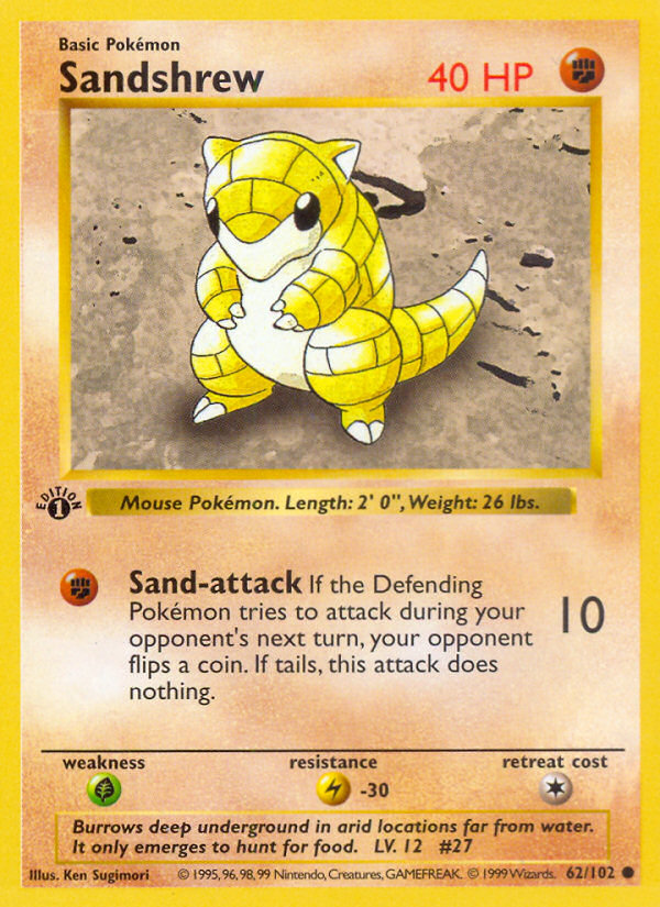Sandshrew (62/102) (Shadowless) [Base Set 1st Edition] - Pokémon - Card Brawlers | Quebec | Canada |