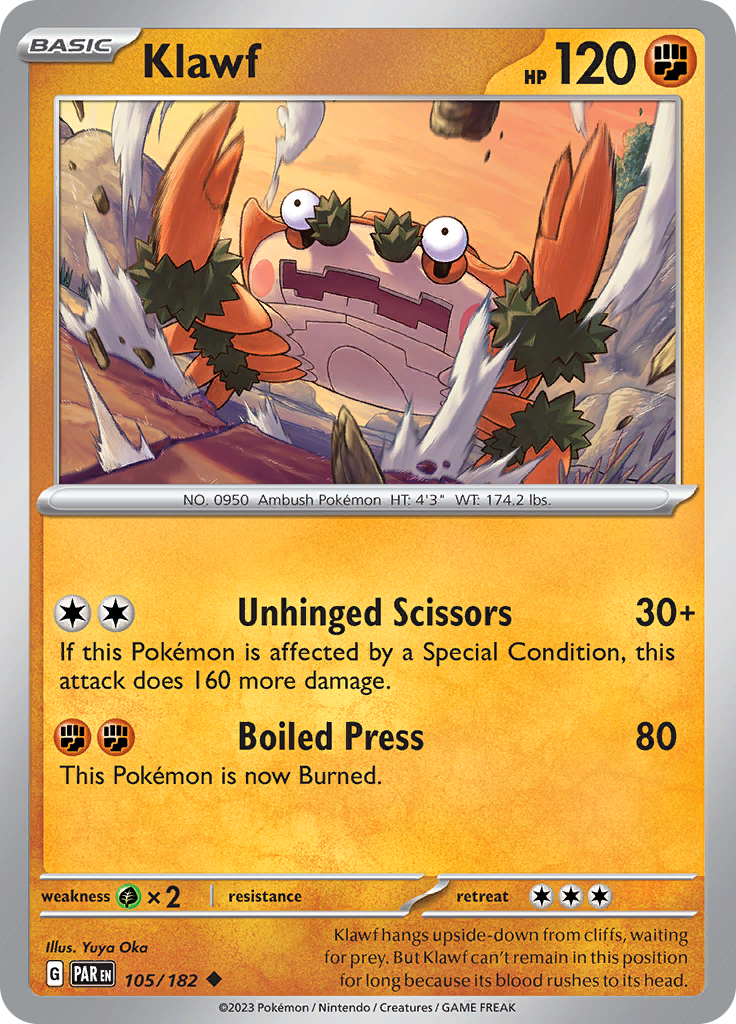 Klawf (105/182) [Scarlet & Violet: Paradox Rift] - Pokémon - Card Brawlers | Quebec | Canada |