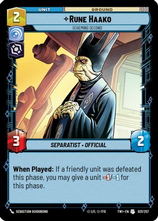 Rune Haako - Scheming Second (031/257) (031/257) [Twilight of the Republic] - Fantasy Flight Games - Card Brawlers | Quebec | Canada |