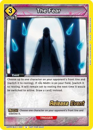 The Fear (UEPR/BLC-1-031) - UE01BT BLEACH ThousandYear Blood War Release Event Cards - UE01BT: BLEACH: Thousand-Year Blood War Release Event Cards - Card Brawlers | Quebec | Canada |