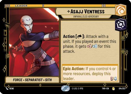 Asajj Ventress - Unparalleled Adversary (014/257) (014/257) [Twilight of the Republic] - Fantasy Flight Games - Card Brawlers | Quebec | Canada |