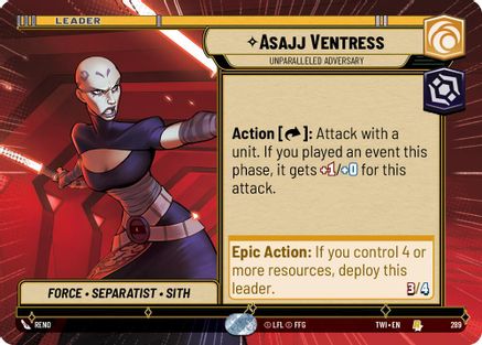 Asajj Ventress - Unparalleled Adversary (289) (Hyperspace) (289) [Twilight of the Republic] - Fantasy Flight Games - Card Brawlers | Quebec | Canada |
