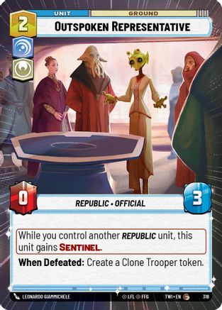 Outspoken Representative (316) (Hyperspace) (316) [Twilight of the Republic] - Fantasy Flight Games - Card Brawlers | Quebec | Canada |