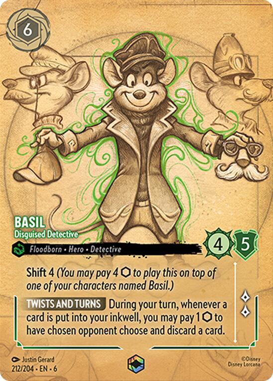 Basil - Disguised Detective (Enchanted) (212/204) [Azurite Sea] - Disney - Card Brawlers | Quebec | Canada |