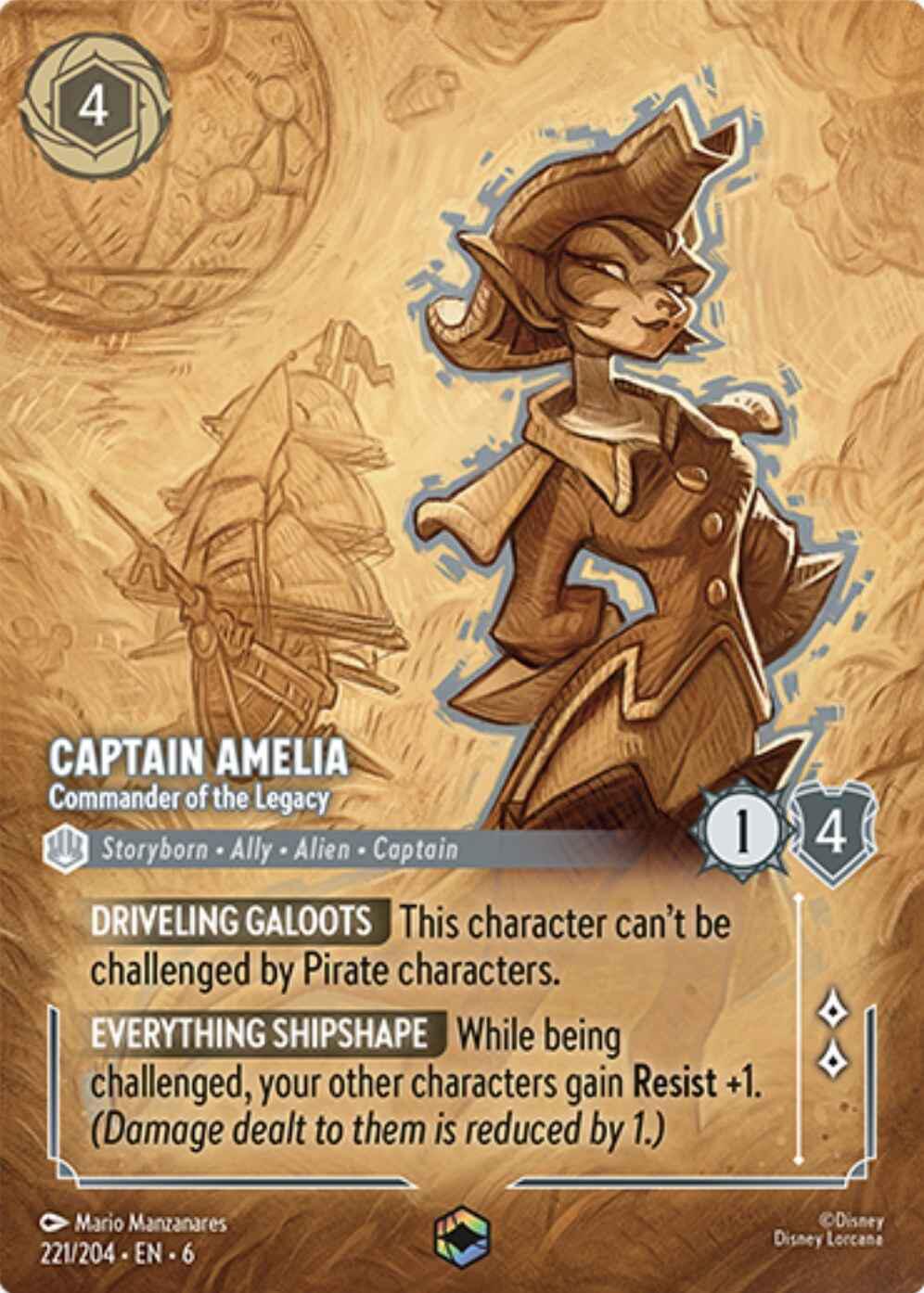 Captain Amelia - Commander of the Legacy (Enchanted) (221/204) [Azurite Sea] - Disney - Card Brawlers | Quebec | Canada |