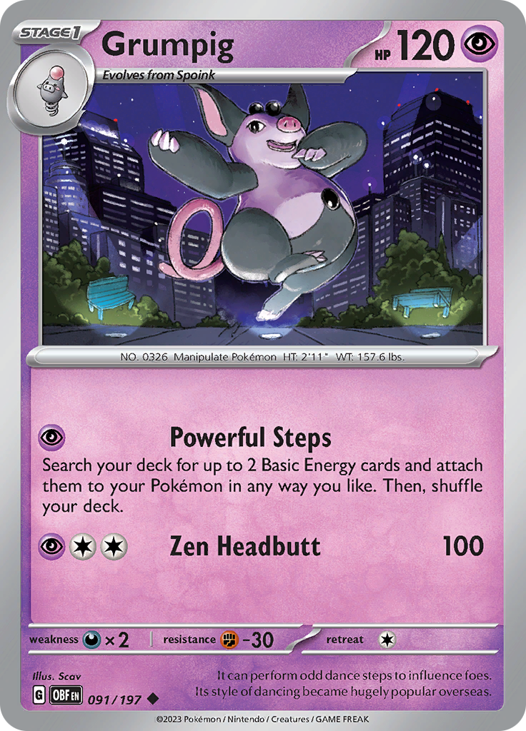 Grumpig (091/197) [Scarlet & Violet: Obsidian Flames] - Pokémon - Card Brawlers | Quebec | Canada |