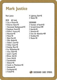 1996 Mark Justice Decklist Card [World Championship Decks] - Magic: The Gathering - Card Brawlers | Quebec | Canada |