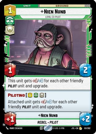 Nien Nunb - Loyal Co-Pilot (093/262) (093/257) [Jump to Lightspeed] - Fantasy Flight Games - Card Brawlers | Quebec | Canada |