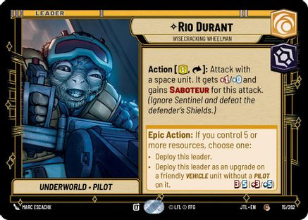 Rio Durant - Wisecrack Wheelman (015/262) (015/257) [Jump to Lightspeed] - Fantasy Flight Games - Card Brawlers | Quebec | Canada |