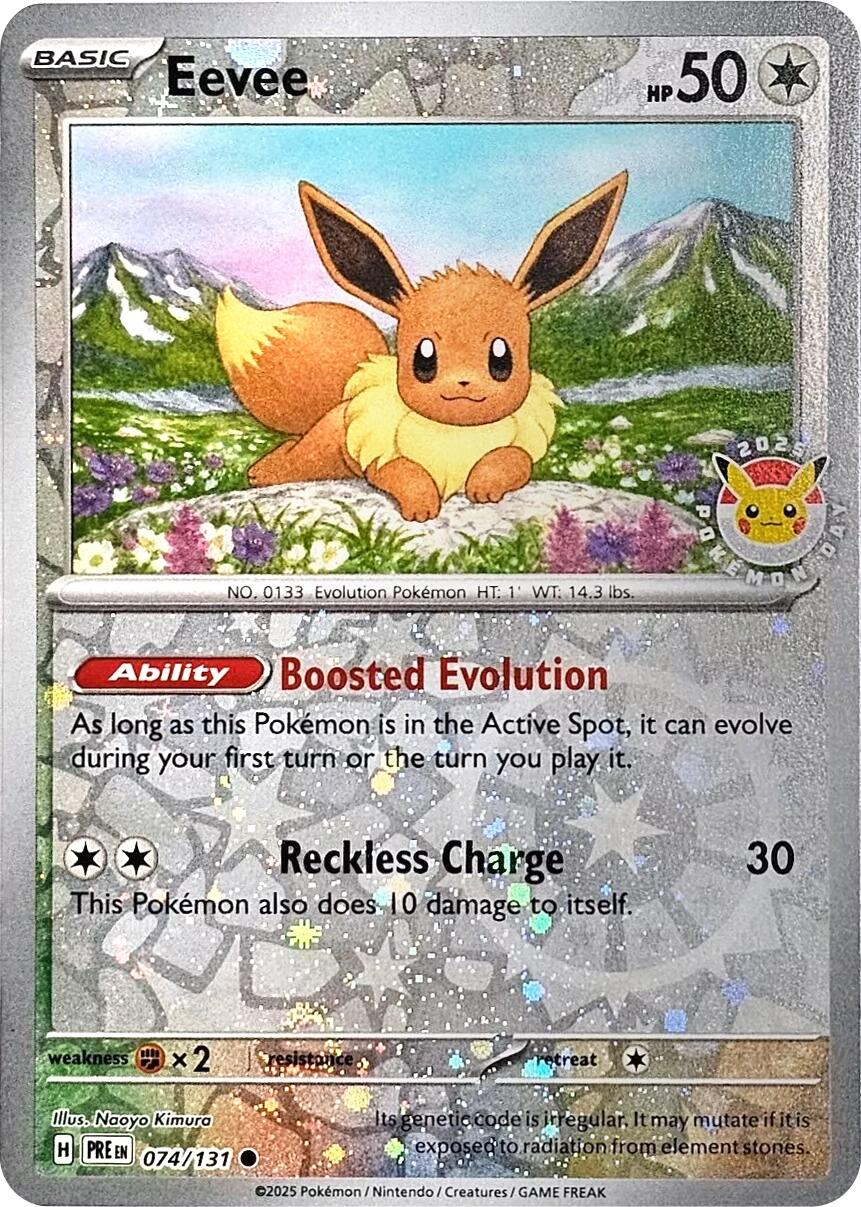 Eevee (074/131) (Pokemon Day 2025) (Reverse Cosmos Holo) [Scarlet & Violet: Prismatic Evolutions] - Pokémon - Card Brawlers | Quebec | Canada |