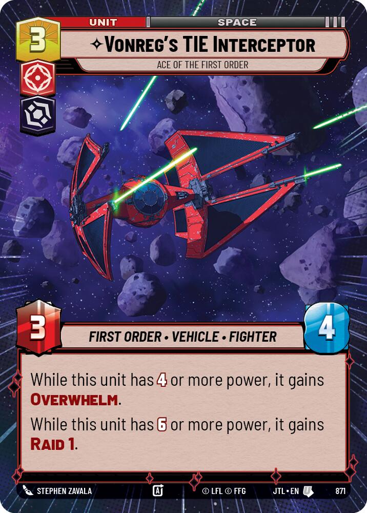 Vonreg's TIE Interceptor - Ace of the First Order (871) (Hyperspace Foil) (871) [Jump to Lightspeed] - Fantasy Flight Games - Card Brawlers | Quebec | Canada |