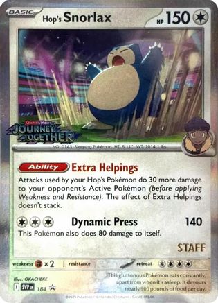 Hop's Snorlax (184) (Prerelease Staff) [Scarlet & Violet: Black Star Promos] - Pokémon - Card Brawlers | Quebec | Canada |