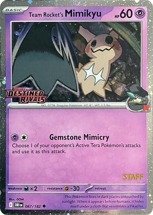 Team Rocket's Mimikyu (087/182) (Prerelease Staff) [Scarlet & Violet: Destined Rivals] - Pokémon - Card Brawlers | Quebec | Canada |