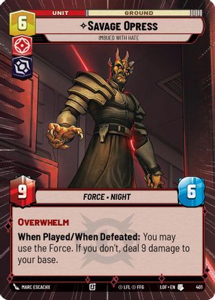 Savage Opress - Imbued With Hate (401) (Hyperspace) (401) [Legends of the Force] - Fantasy Flight Games - Card Brawlers | Quebec | Canada |
