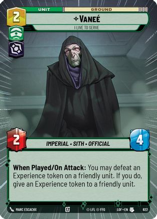Vanee - I Live to Serve (822) (Hyperspace Foil) (822) [Legends of the Force] - Fantasy Flight Games - Card Brawlers | Quebec | Canada |