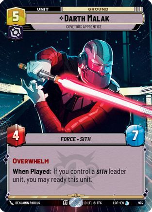 Darth Malak - Covetous Apprentice (974) (Hyperspace Foil) (974) [Legends of the Force] - Fantasy Flight Games - Card Brawlers | Quebec | Canada |